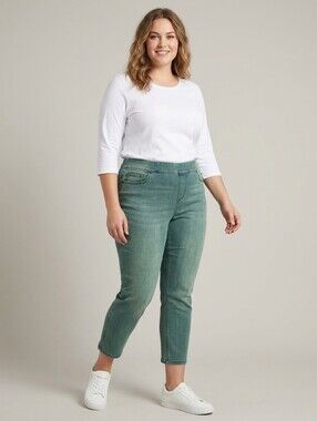 Claire France Pull-On Stretch Denim Jeans Y2K Acid Wash Blue/Green Plus Size 22